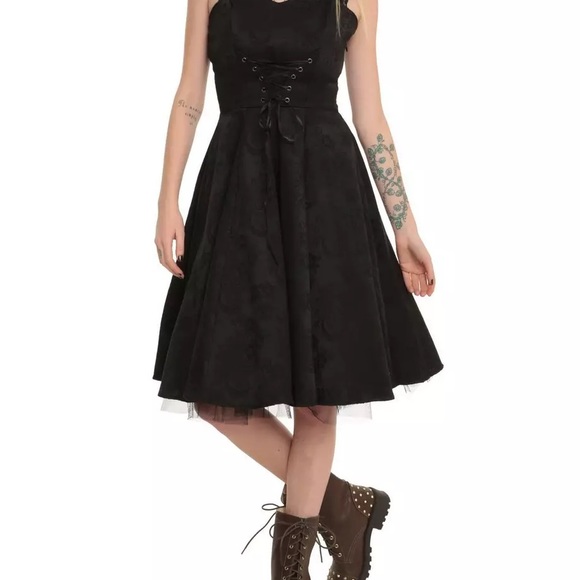 Hot Topic Black Brocade Lace-Up Dress XL - Picture 2 of 3
